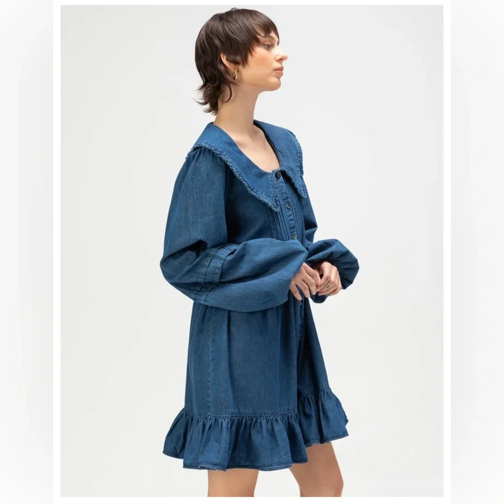 BDG Urban Outfitters Women’s Long Sleeve Button Front Denim Collar Dress Small - Picture 3 of 12